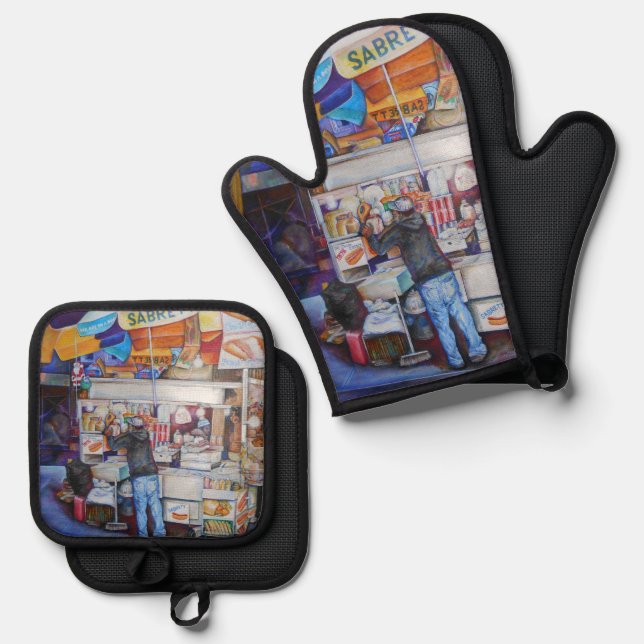 Hot Dog God Oven Mitt & Pot Holder Set (Front/Back)