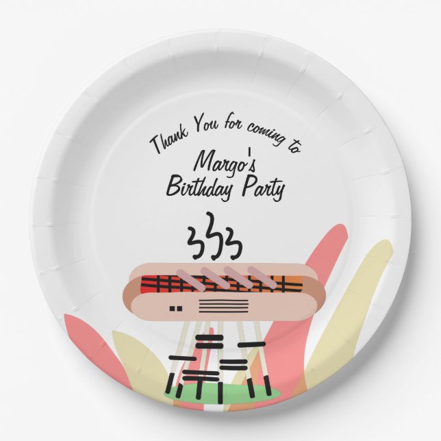 Hot Dog Grilling Birthday Party Cookout    Paper Plates (Front)