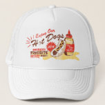 Hot Dog hat (white)<br><div class="desc">Make mine with mustard! Vintage-style snack-sign illustration by Ridge Rooms will make your mouth water for America's Favorite Mystery Meat!</div>