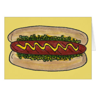 Hot Dog Hotdog Mustard Relish Bun Picnic Cookout Cards