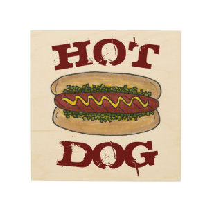 Hot Dog Hotdog w/ Mustard Relish Food Kitchen Wood Wall Art
