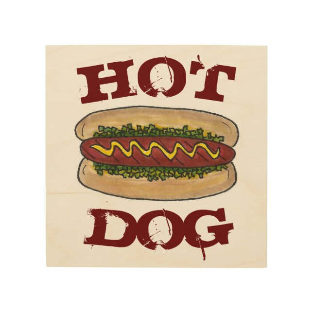 Hot Dog Hotdog w/ Mustard Relish Food Kitchen Wood Wall Art (Front)