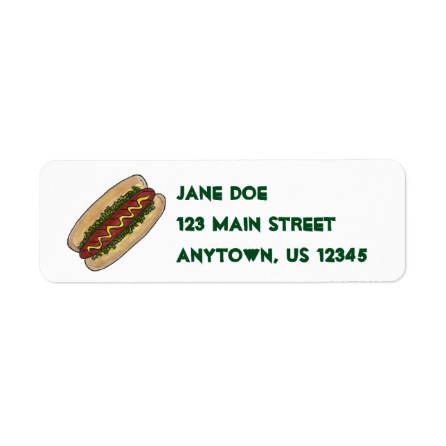 Hot Dog Hotdog w/ Relish on Bun Address Labels (Front)