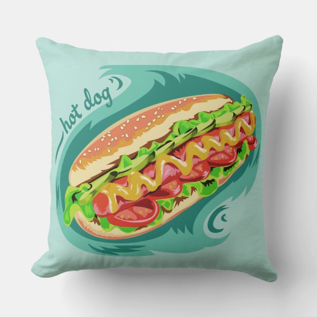 Hot Dog Illustration throw pillows (Front)
