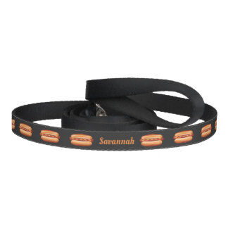 Hot Dog Illustrations On Dark Color And Pet's Name Pet Leash