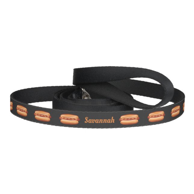 Hot Dog Illustrations On Dark Color And Pet's Name Pet Leash (Handle)