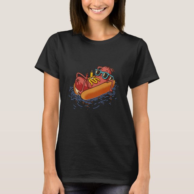 Hot Dog In A Swimming Pool Summer Vacation Foodie T-Shirt (Front)