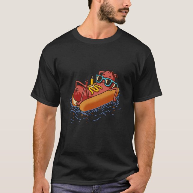 Hot Dog In A Swimming Pool Summer Vacation Foodie T-Shirt (Front)