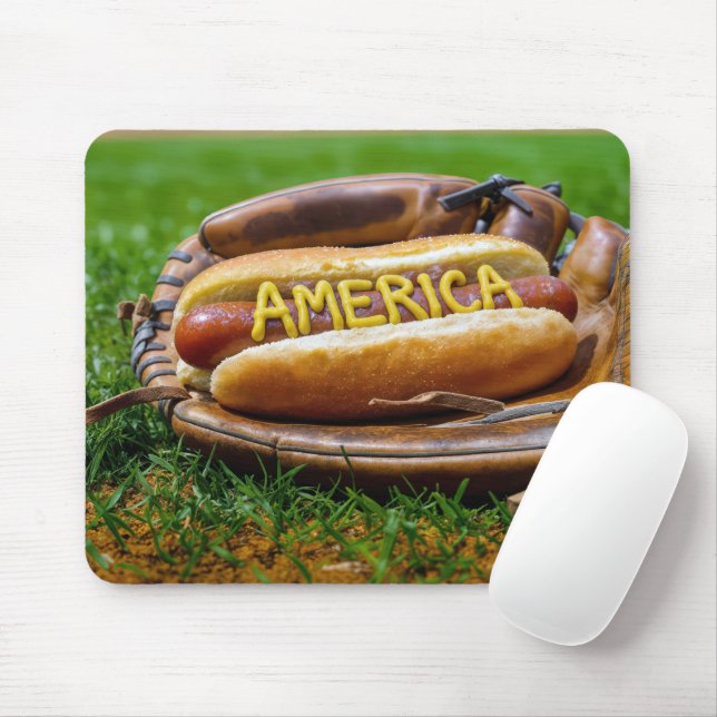 Hot Dog In Baseball Glove Mouse Pad (With Mouse)