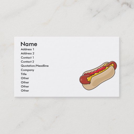 Customizable hot dog in bun with ketchup and mustard graphic business cards