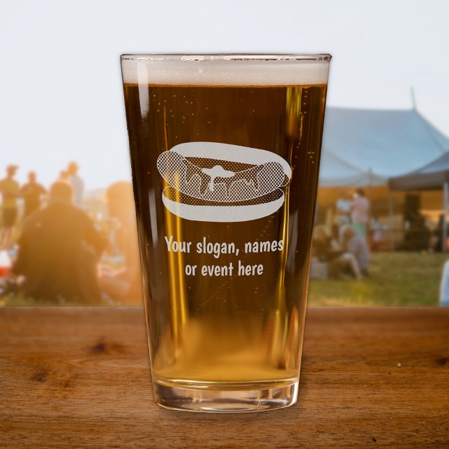 Hot dog in bun with sauce and your choice text pint glass (Creator Uploaded)