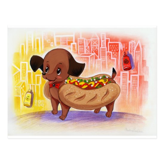 Hot Dog In The City Kitschy Cute Postcard