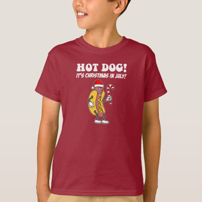 Hot Dog It's Christmas In July Cute Funny T-Shirt (Front)