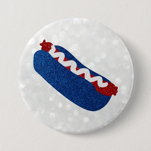 Hot Dog July 4th Glitter Button (Front)