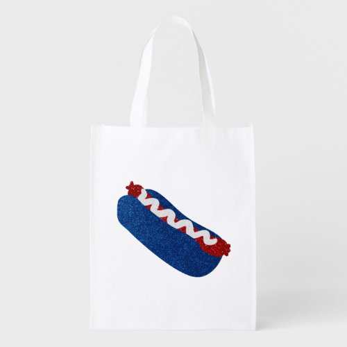 Hot Dog July 4th Glitter Grocery Bag