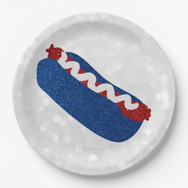 Hot Dog July 4th Glitter Paper Plates (Front)