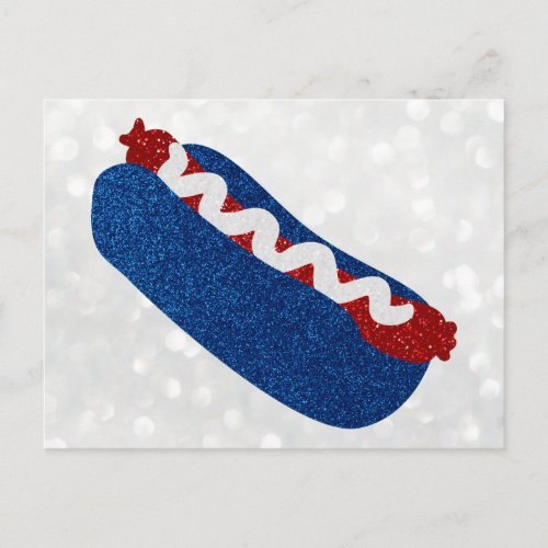 Hot Dog July 4th Glitter Postcard