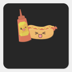 Hot Dog Kawaii Fast Food Square Sticker