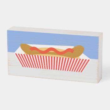 Hot Dog Ketchup Red & White  Wooden Box Sign by machomedesigns at Zazzle
