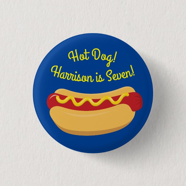 Hot Dog Kids Birthday Party Cook Out Cute Button (Front)