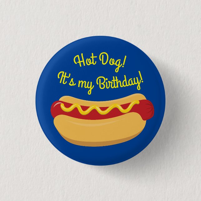 Hot Dog Kids Birthday Party Cook Out Cute Button (Front)