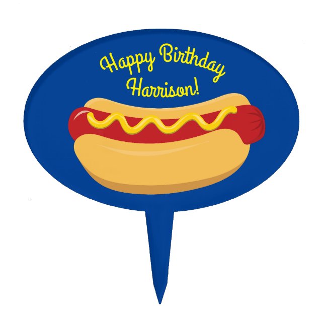 Hot Dog Kids Birthday Party Cook Out Cute Cake Topper (Front)