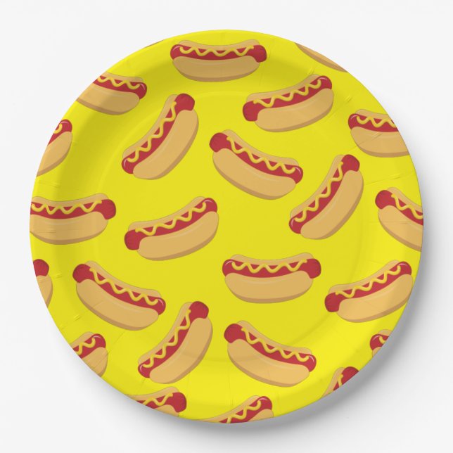 Hot Dog Kids Birthday Party Cook Out Cute Paper Plates (Front)