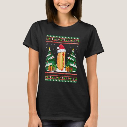 Hot Dog Lover Xmas Lights Ugly Hot Dog Christmas T_Shirt