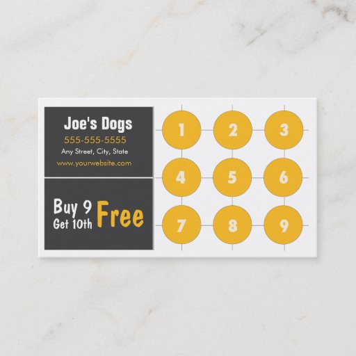 Customizable Hot Dog Loyalty Business Card Punch Card