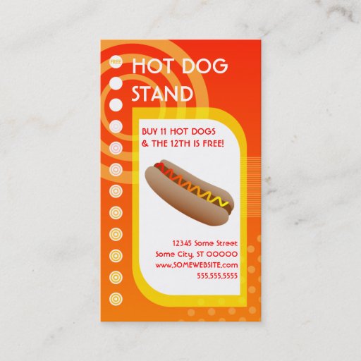 Customizable hot dog loyalty sunrise business cards