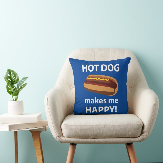 Hot Dog Makes Me Happy Hot Dog BBQ Restaurant Throw Pillow (Chair)