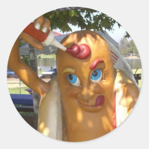 Hot Dog Man Statue Classic Round Sticker