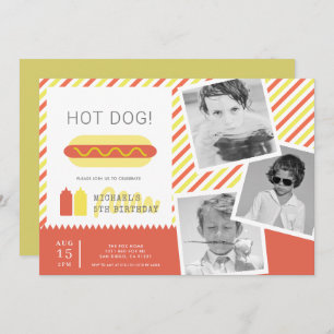 HOT DOG! Modern Kids Photo Collage Birthday Invita Invitation