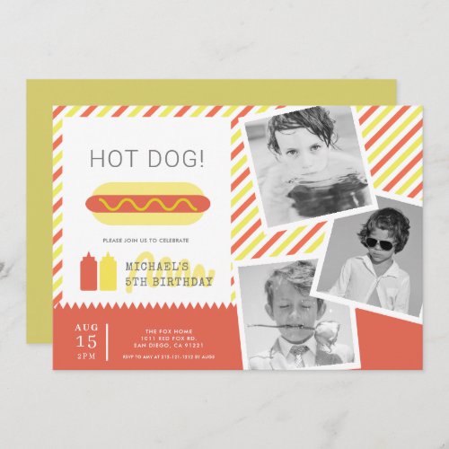 HOT DOG Modern Kids Photo Collage Birthday Invita Invitation