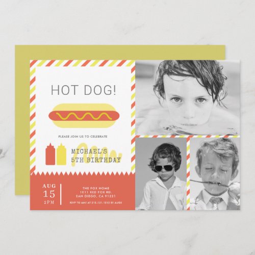 HOT DOG Modern Kids Photo Collage Birthday Invitation