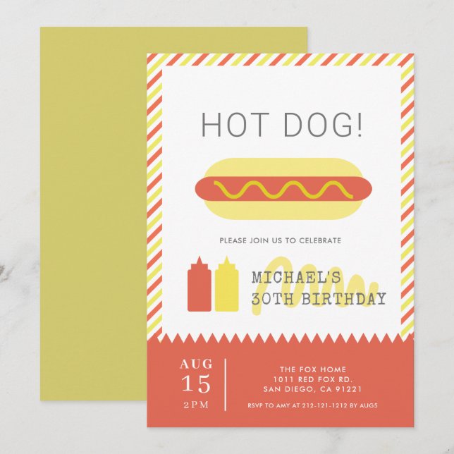 HOT DOG! Modern Red & Yellow Adult Birthday Invitation (Front/Back)