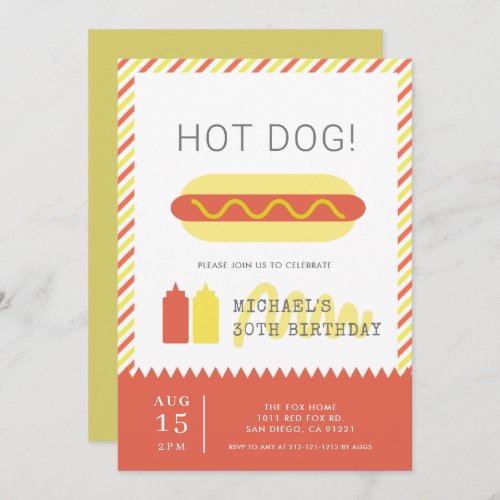 HOT DOG Modern Red  Yellow Adult Birthday Invitation
