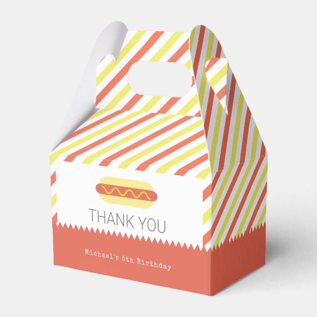 HOT DOG! Modern Red & Yellow Birthday Favor Boxes (Front Side)