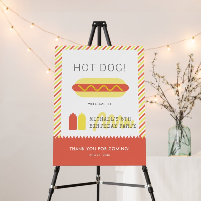 HOT DOG! Modern Red & Yellow Birthday Foam Board (In Situ (Stand))