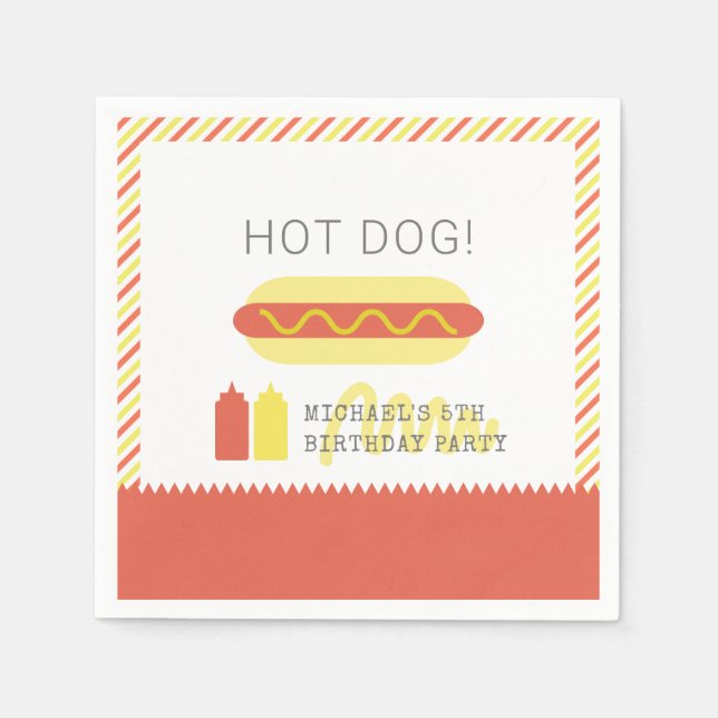 HOT DOG! Modern Red & Yellow Birthday Napkins (Front)