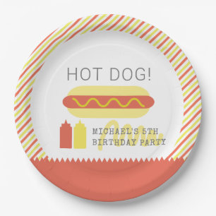 HOT DOG! Modern Red & Yellow Birthday Paper Plates