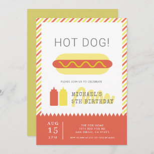 HOT DOG! Modern Red & Yellow Kids Birthday Invitation