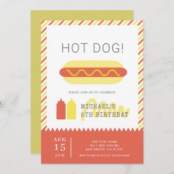 Hot Dog! Modern Red & Yellow Kids Birthday Invitation by rikkas at Zazzle