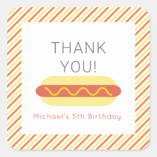 Hot Dog Modern Red Yellow Kids Birthday Thank You Square Sticker