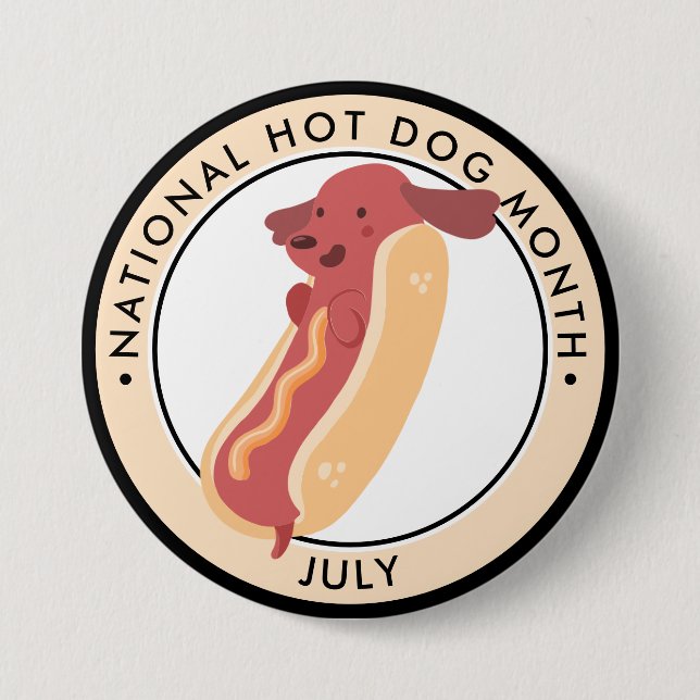Hot Dog Month, hot dog puppy pun Button (Front)
