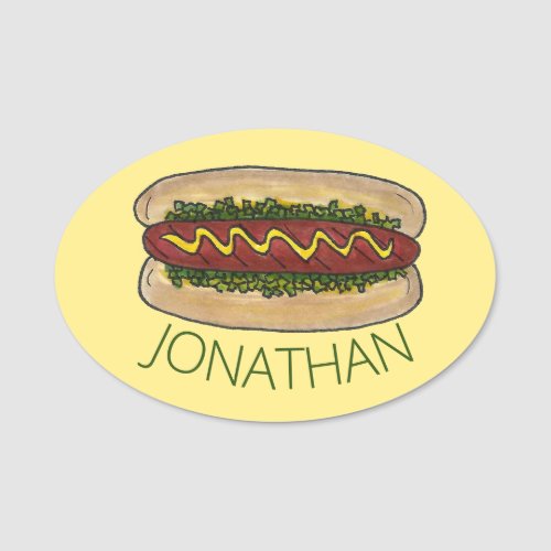 Hot Dog Mustard Ballpark Snack Bar Fast Food Name Tag