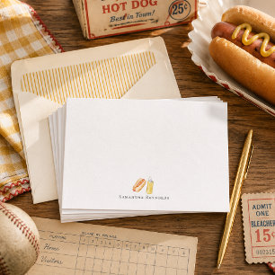 Hot Dog & Mustard Monogram Personalized Flat Note Card