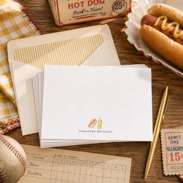 Hot Dog & Mustard Monogram | Personalized Flat  Note Card (Creator Uploaded)
