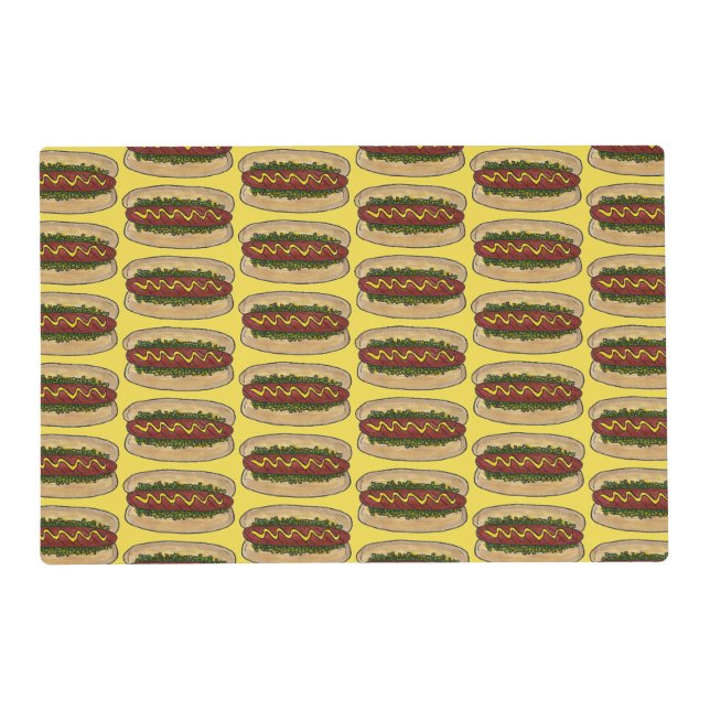 Hot Dog Mustard Relish Frankfurter Hotdog Weiner Placemat (Front)