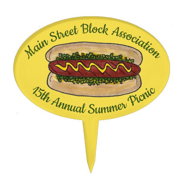 Hot Dog Neighborhood Reunion Picnic Cookout Party Cake Topper (Front)